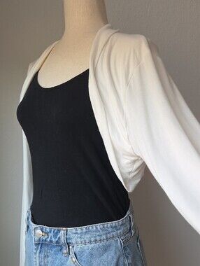 Y2k Retro Style Womens XL White Shrug Long Sleeve Bolero Cropped Cover *Top Only